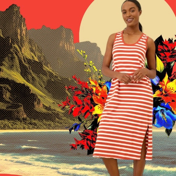 PACT ORGANIC COTTON SOFTSPUN MIDI TANK DRESS SIZE XL IN PALISADE STRIPE - Picture 2 of 8